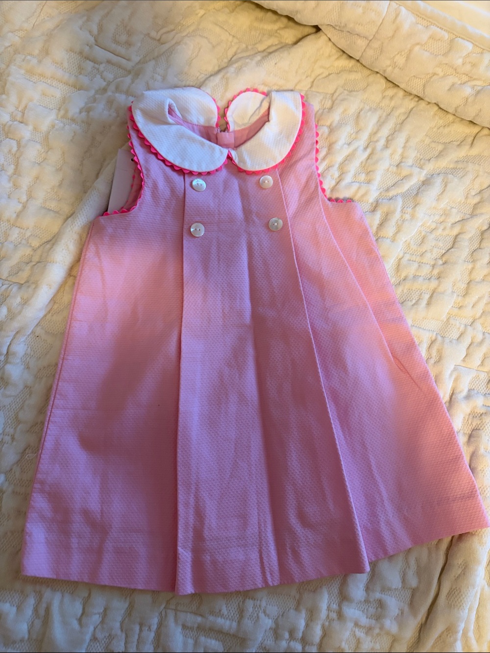 Pink Sleeveless Pleated Peter Pan Collar Dress for Kids jacadi